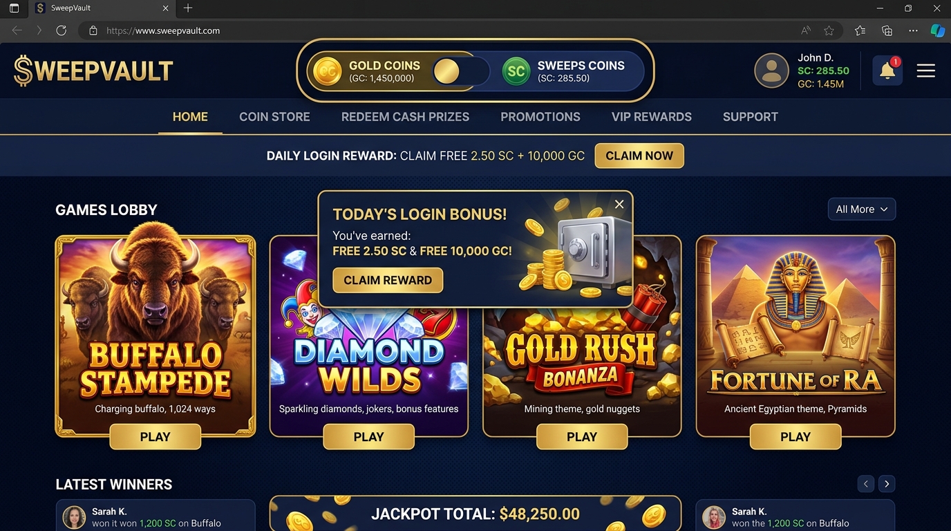 SweepVault US-Compliant Sweepstakes & Social Casino Interface